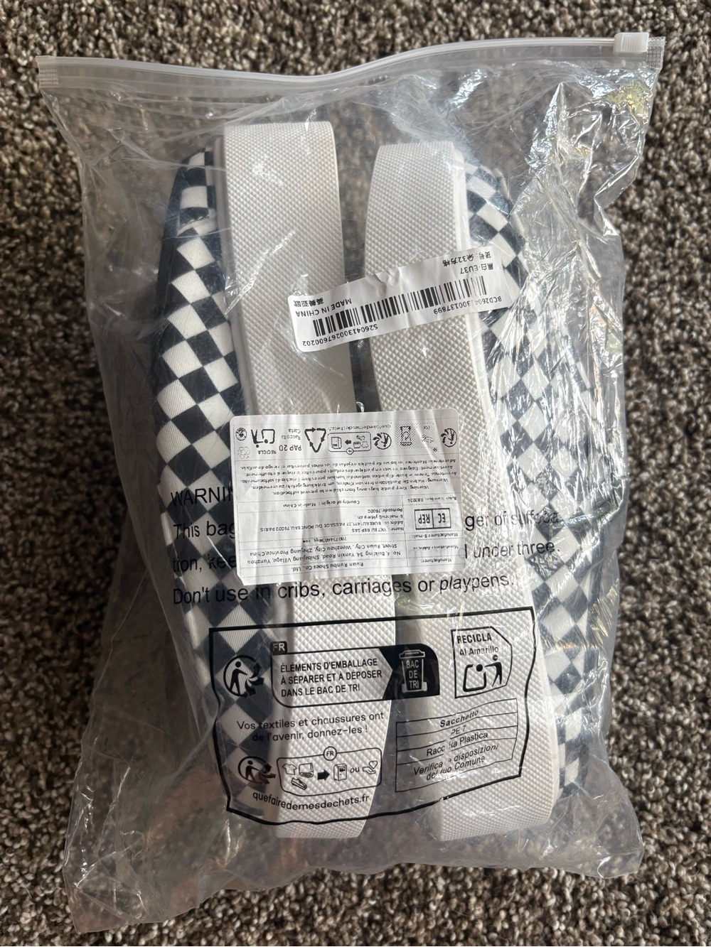 Women Checkerboard Slip-On Sneakers - Black & White